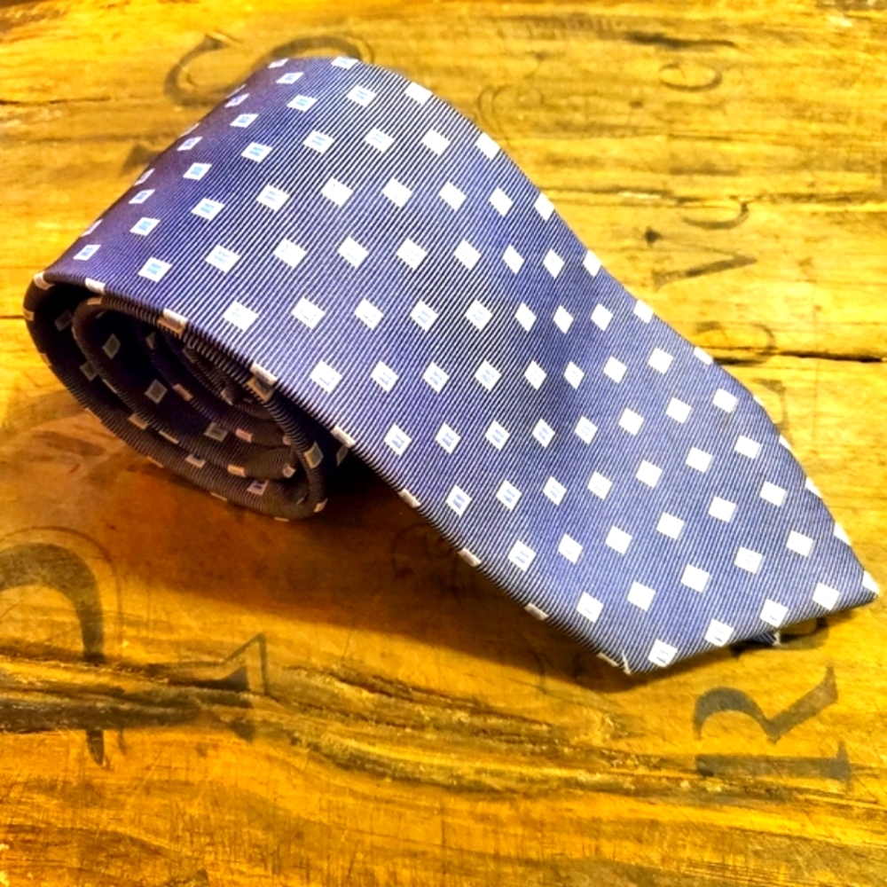 🔥GIANNI ITALY Blue/White Checked‎ Hand Made In Italy 100% Silk Men's Neck Tie